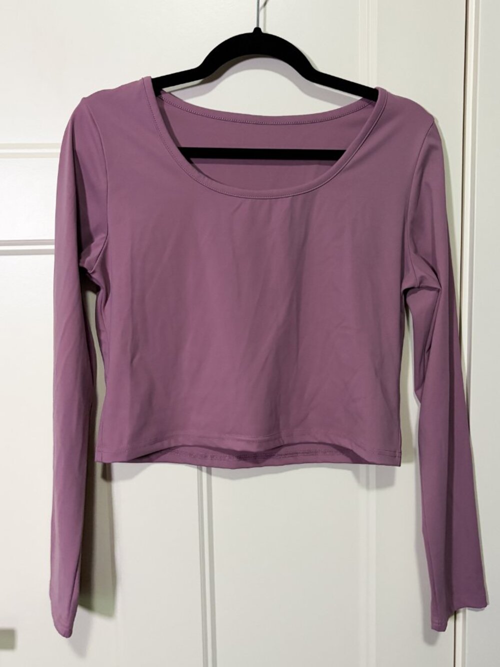 Fashion XL Mauve/Lavender Stretchy Scoop Neck Long Sleeve Crop Top